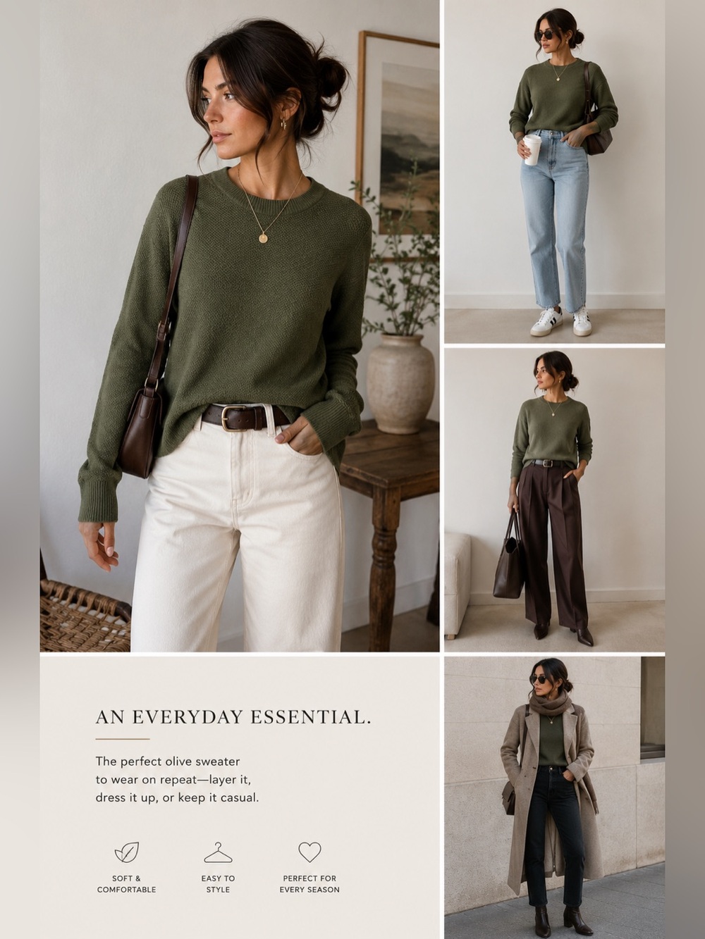 GAP Olive Green Textured Crewneck Sweater Small Lightweight Knit Pullover - Picture 1 of 5